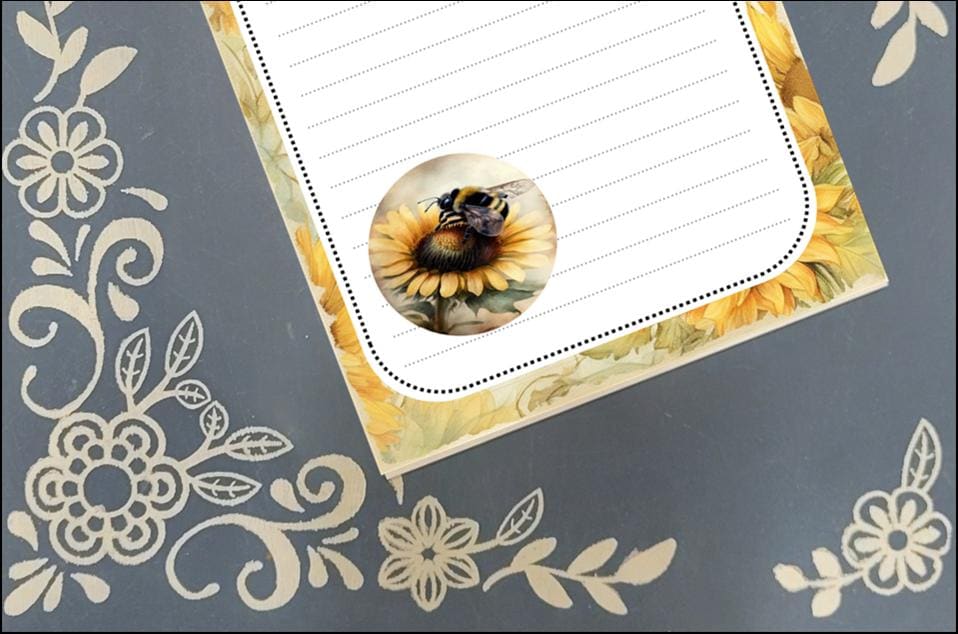 Personalized Bee and Sunflower 2, yellow, Notepad Stationery