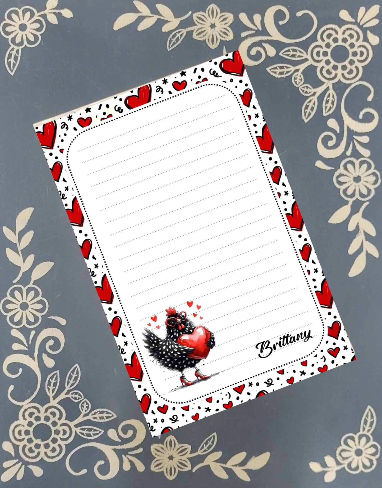 Personalized "Love Bird" Hen Valentine's Notepad Stationery