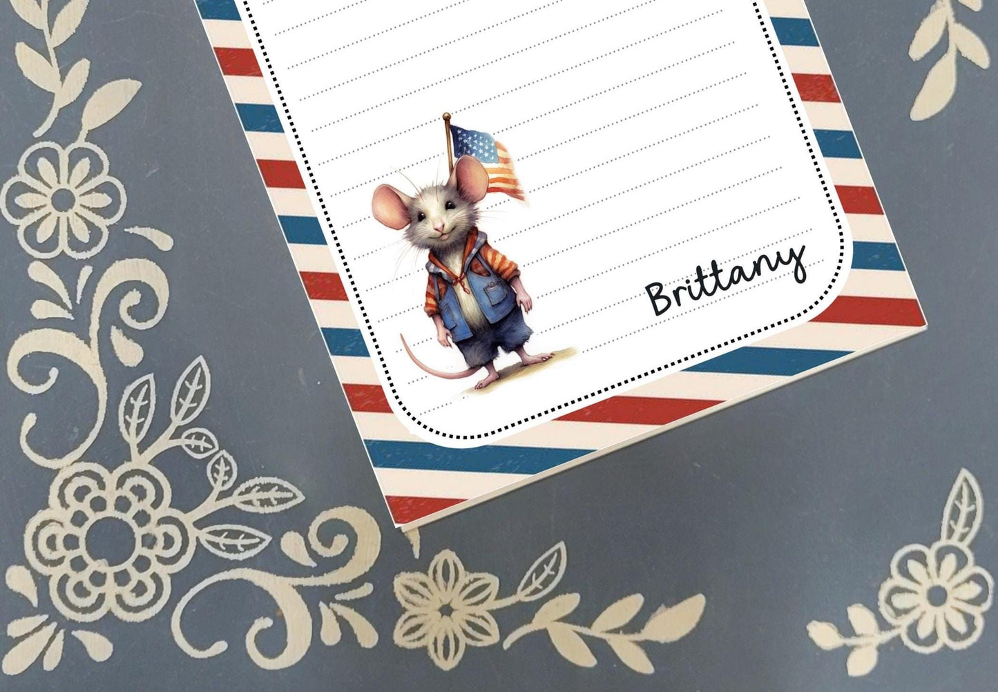 Personalized USA Mouse 3, American Flag, Notepad Stationery