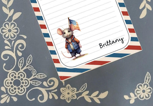 Personalized USA Mouse 3, American Flag, Notepad Stationery