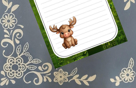 Personalized Moose, Green background, Notepad Stationery
