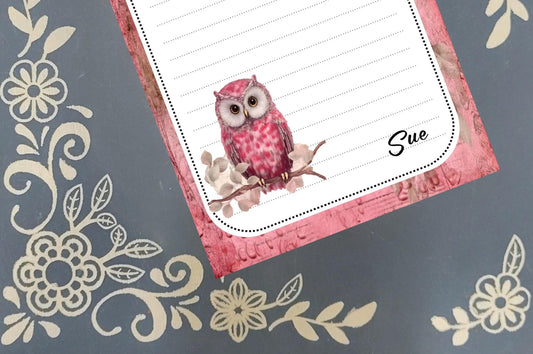 Personalized Owl Notepad | Pink and White Cute Stationery