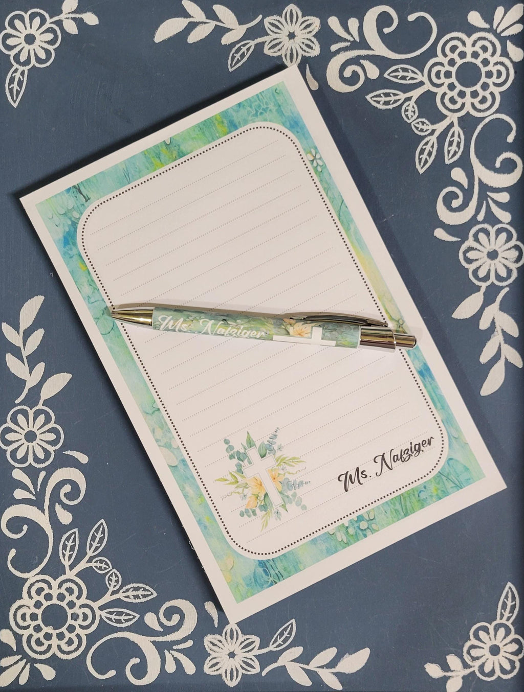 Personalized Cross, Religious, Notepad Stationery