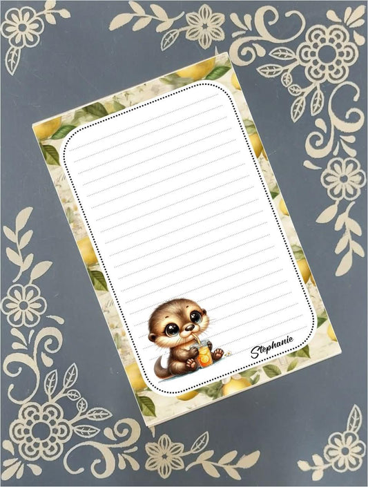 Personalized Otter with Lemonade, Notepad Stationery