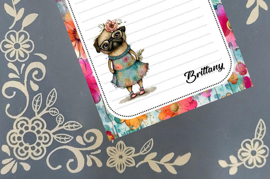 Personalized Pug in a Dress, Notepad Stationery