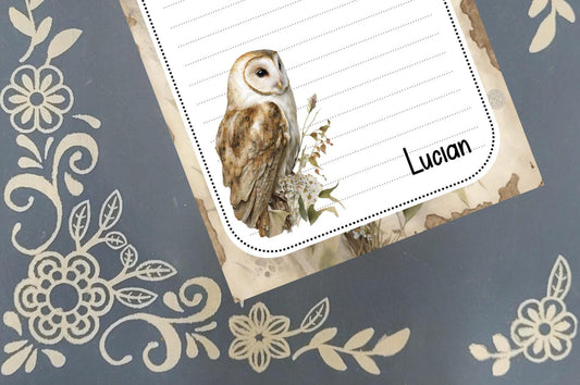 Personalized Owl, Barn Owl, Notepad Stationery