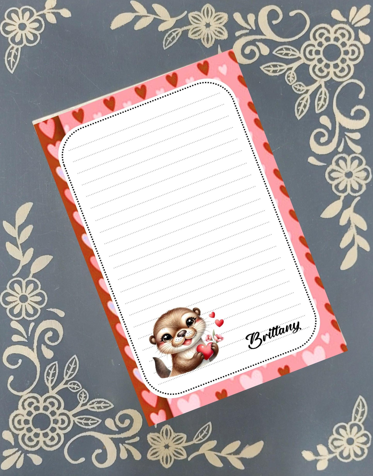 Personalized Valentine's, I Otter Love You, Love, Notepad Stationery
