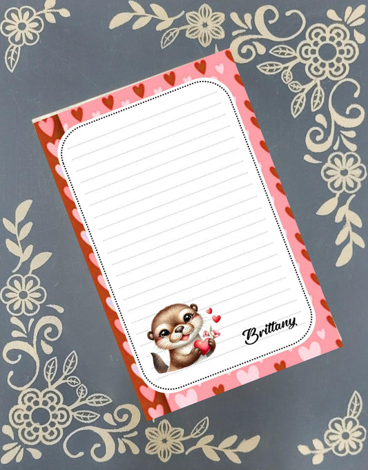 Personalized Valentine's, I Otter Love You, Love, Notepad Stationery