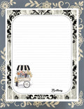 Personalized Damask Flower Cart, Stationery Kit, Letter Writing Set, Snail Mail, Pen Pal