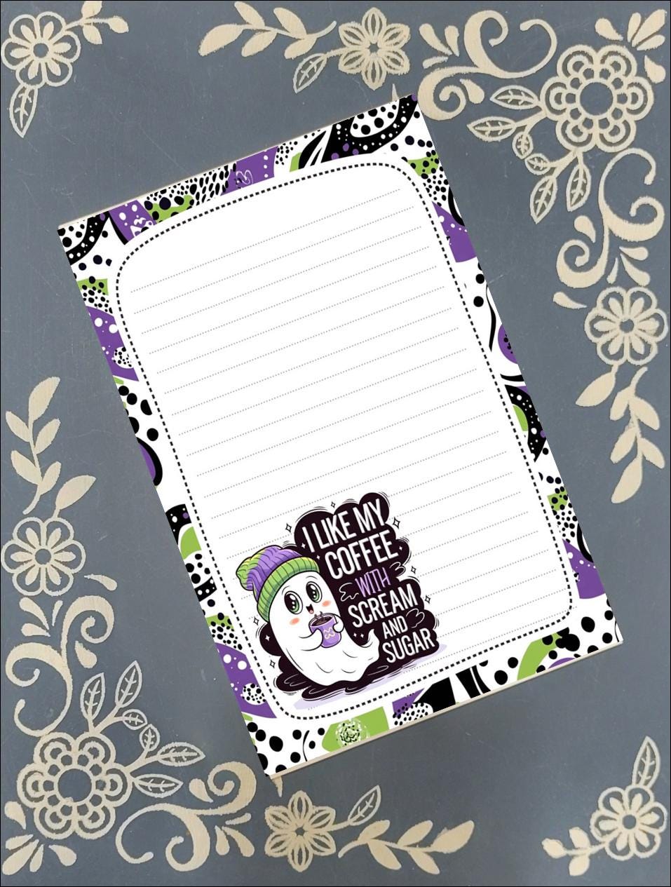 Personalized Ghost, Coffee with Scream & Sugar Notepad Stationery
