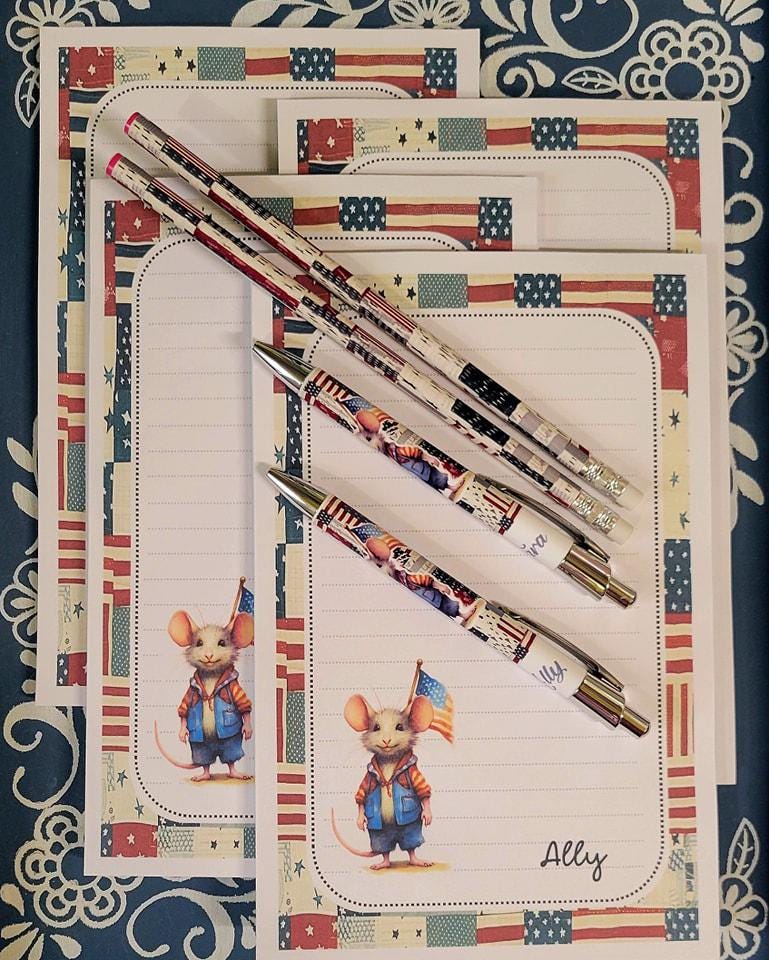 Personalized USA Mouse Notepad | Patriotic Americana Stationery