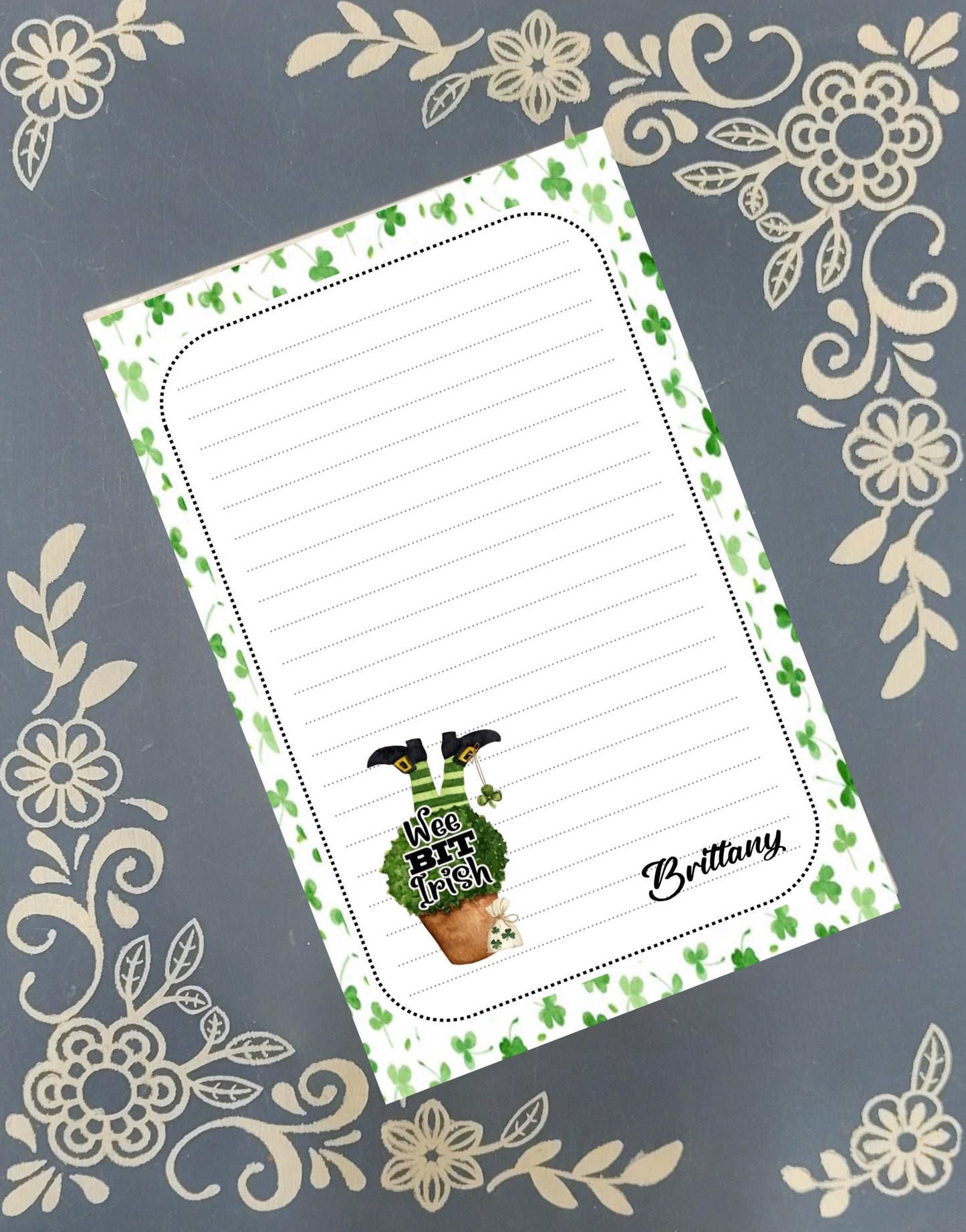 Personalized St. Patrick's Day, Wee Bit Irish, Clover, Notepad Stationery