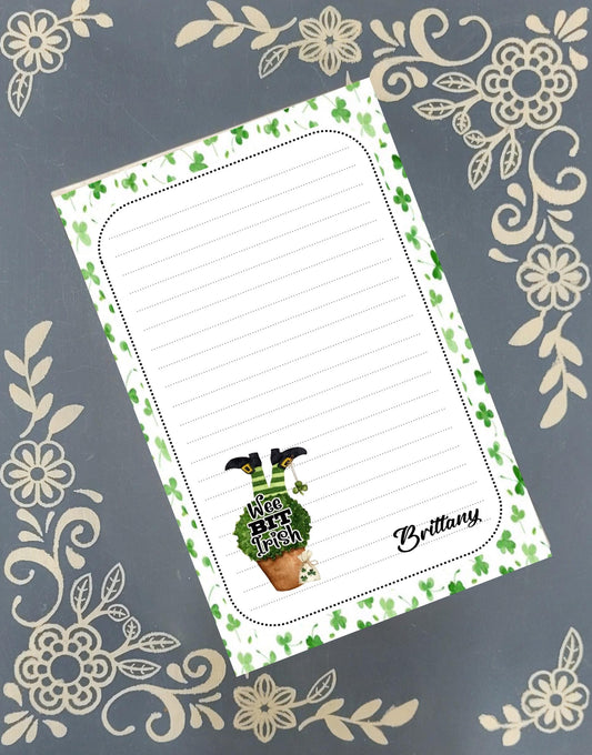 Personalized St. Patrick's Day, Wee Bit Irish, Clover, Notepad Stationery