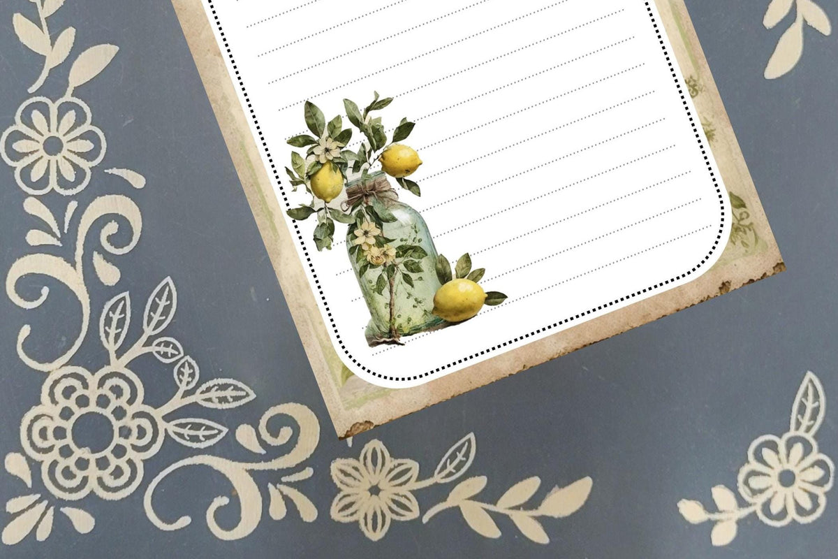 Personalized Lemon Tree Branch in a Mason Jar, Notepad Stationery