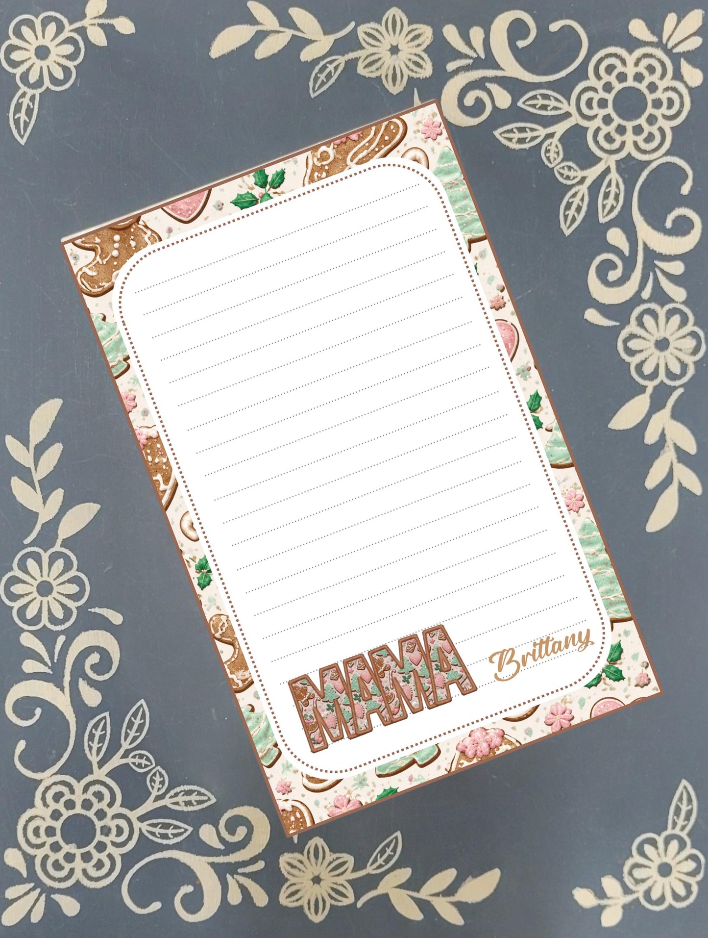 Personalized Momma or Mama Gingerbread, Gingerbread Man, Gingerbread Cookie, Winter, Holiday, Notepad Stationery