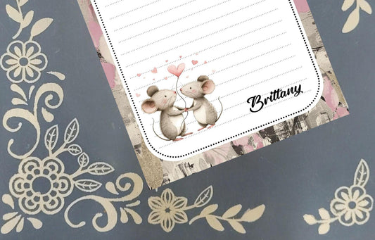 Personalized Valentine's, Will You Be Mine Mice, Love, Notepad Stationery