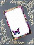 Personalized Butterfly Purple & Teal with Flowers, Notepad Stationery