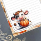 Personalized Cow with a Pumpkin, Autumn Fall, Notepad Stationery