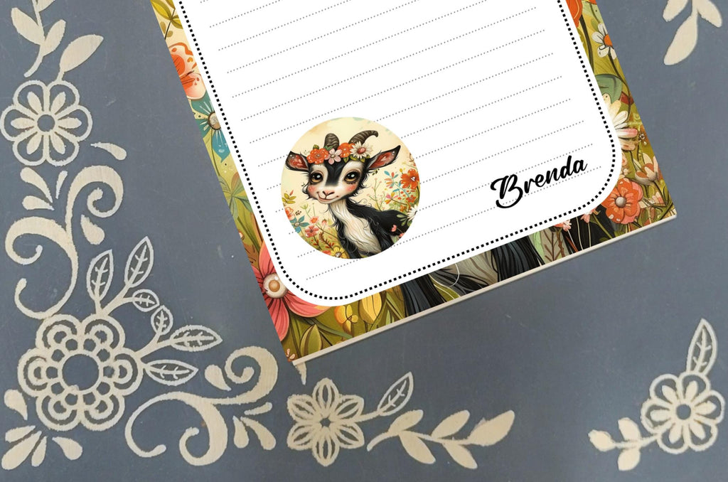 Personalized Baby Goat, black and white, Notepad Stationery