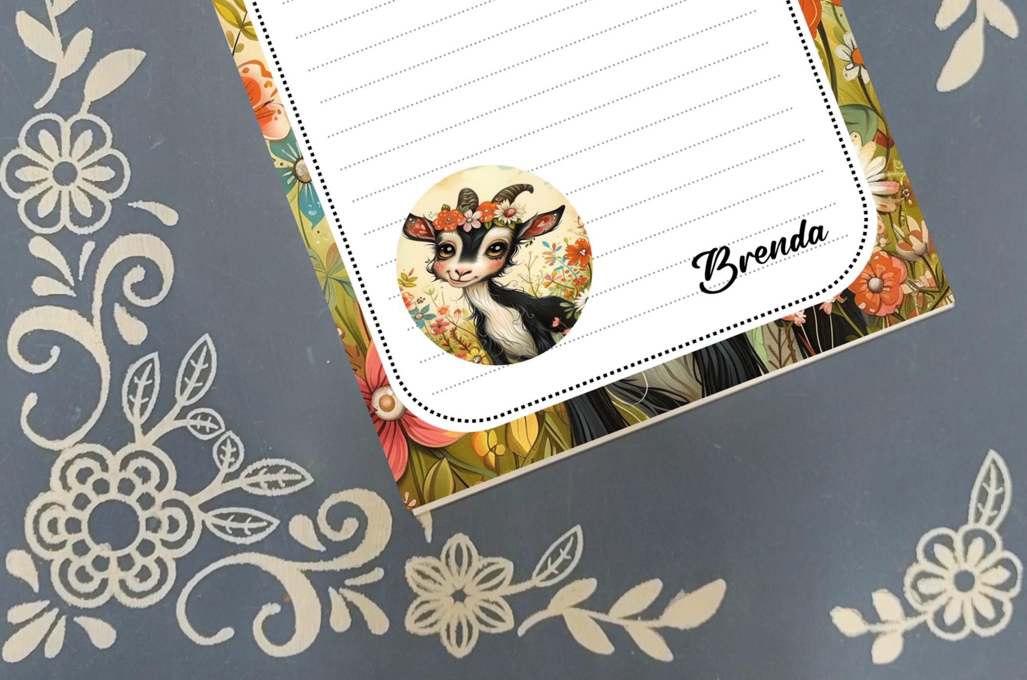 Personalized Baby Goat, black and white, Notepad Stationery