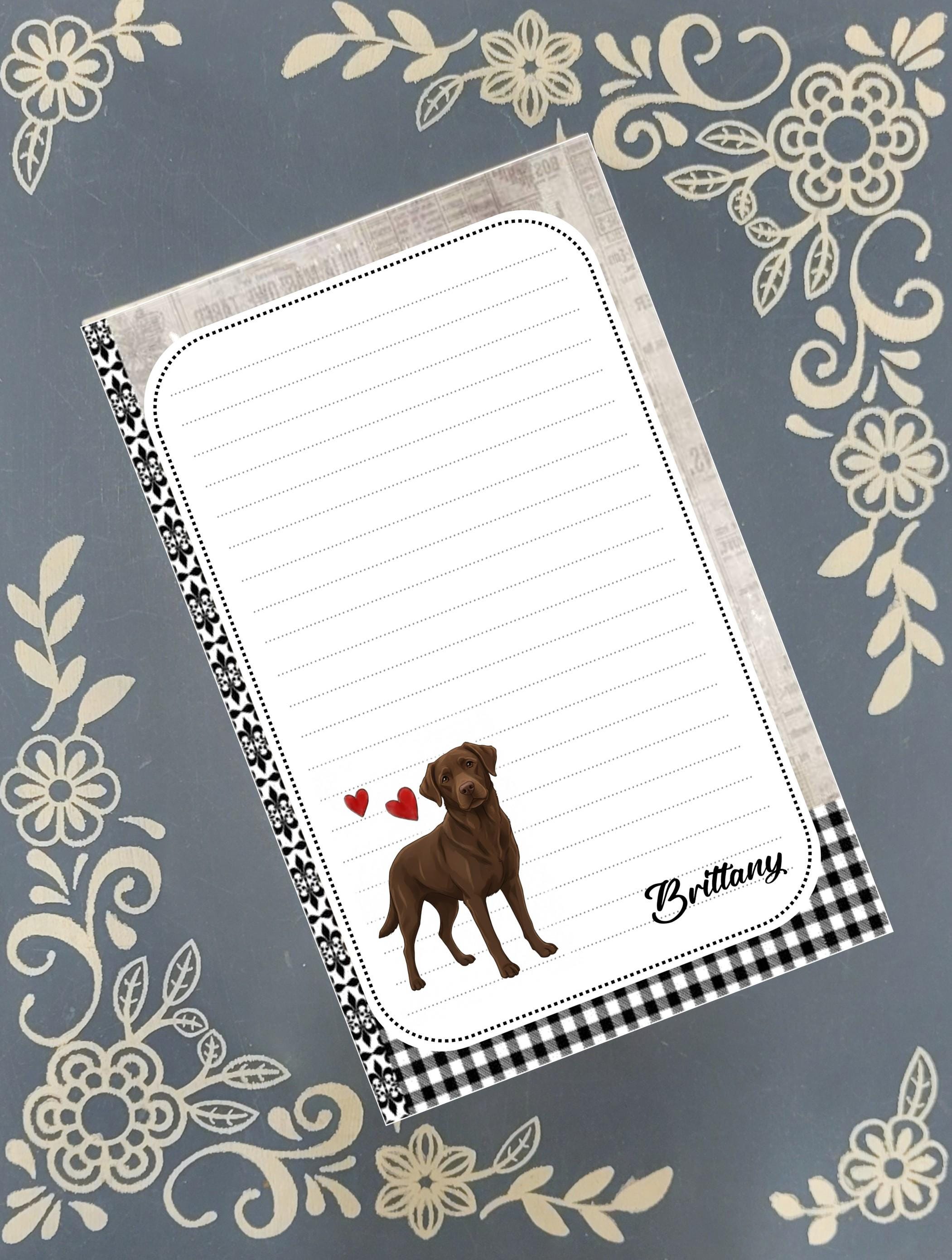 Personalized Custom Dog Breed, black and white with red hearts, Notepad Stationery