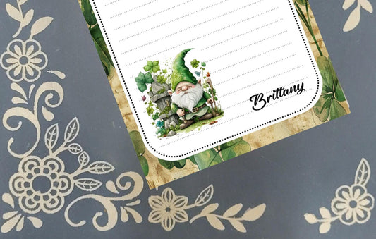 Personalized St. Patrick's Day, Green Gnome, Notepad Stationery
