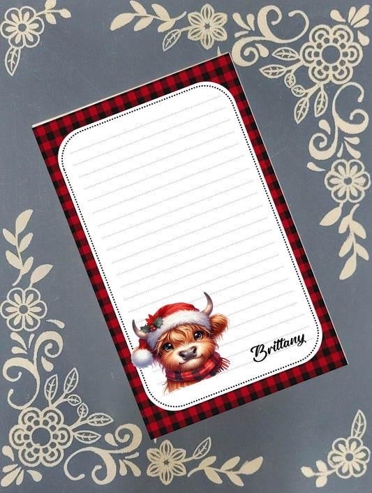 Personalized Highland Cow Christmas #2, Winter, Holiday, Notepad Stationery