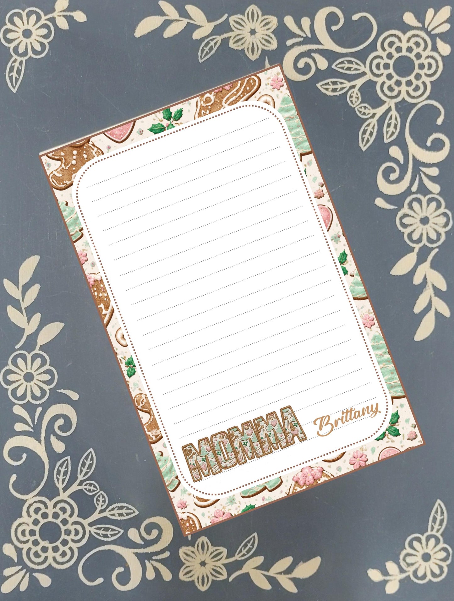 Personalized Momma or Mama Gingerbread, Gingerbread Man, Gingerbread Cookie, Winter, Holiday, Notepad Stationery