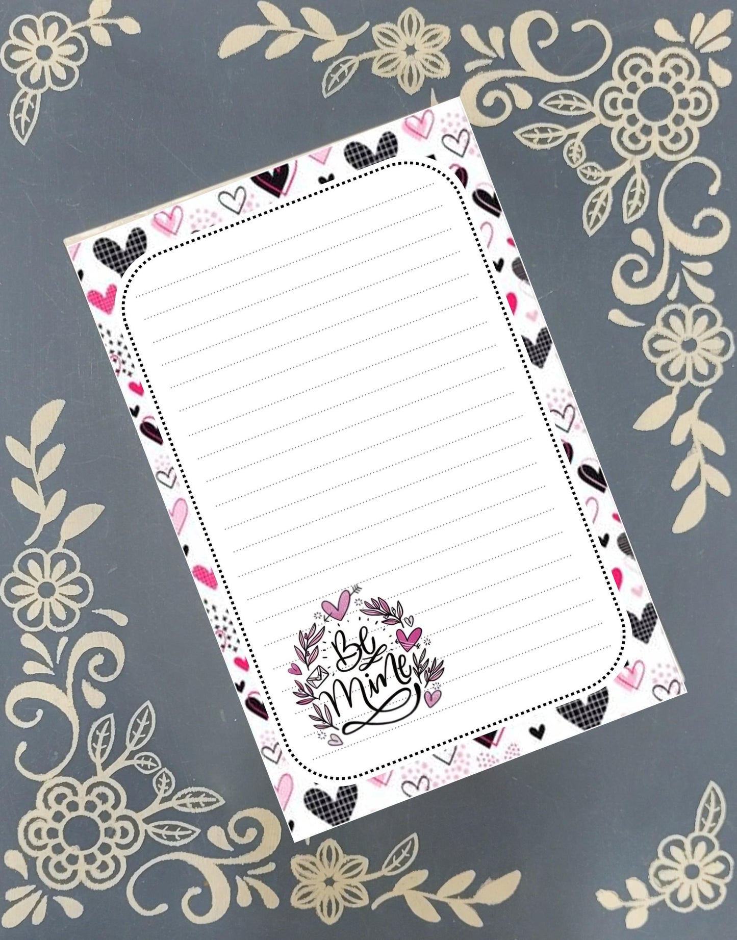 Personalized Valentine's, Be Mine, Hearts, Notepad Stationery