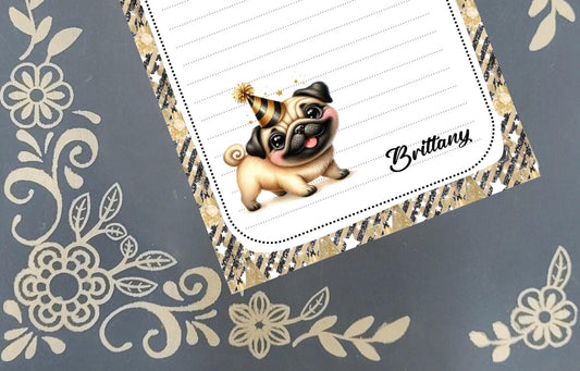 Personalized Happy New Year, Adorable Pug, Notepad Stationery