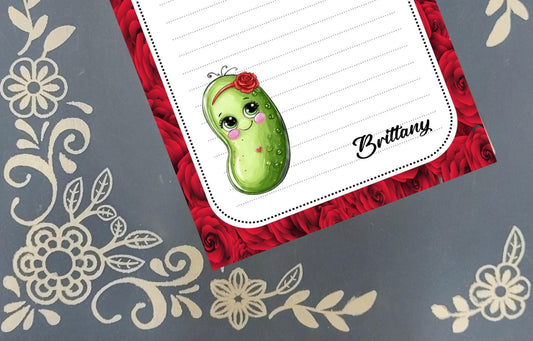 Personalized Pickle, Valentine's Day, Roses, Notepad Stationery