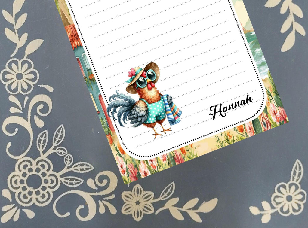 Personalized Chicken at the Beach, Notepad Stationery