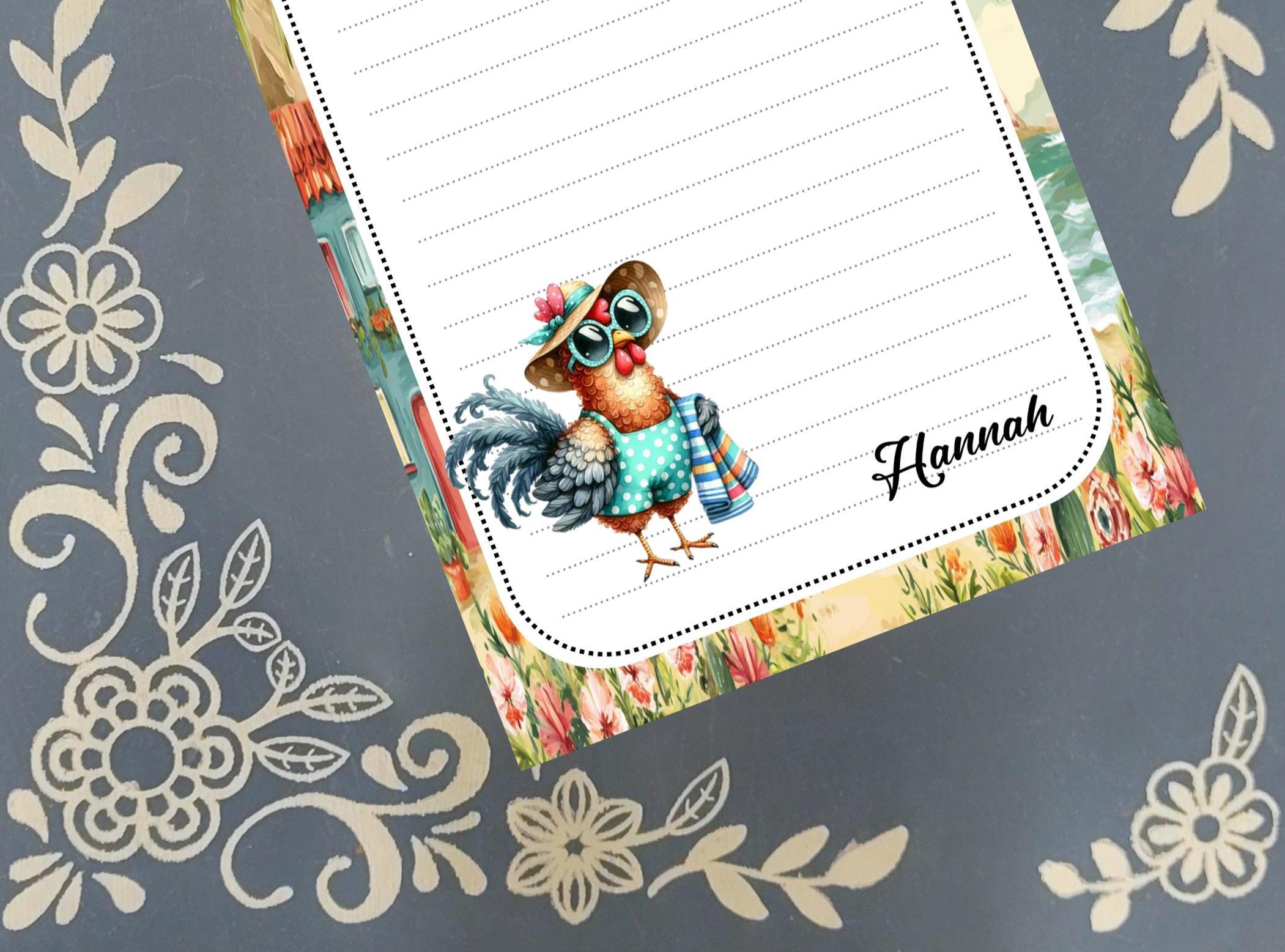 Personalized Chicken at the Beach, Notepad Stationery