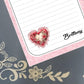 Personalized Valentine's, Pink Scroll Heart with Flowers, Love, Notepad Stationery