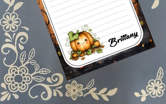 Personalized Pumpkin, Pumpkin Patch, Halloween, Notepad Stationery