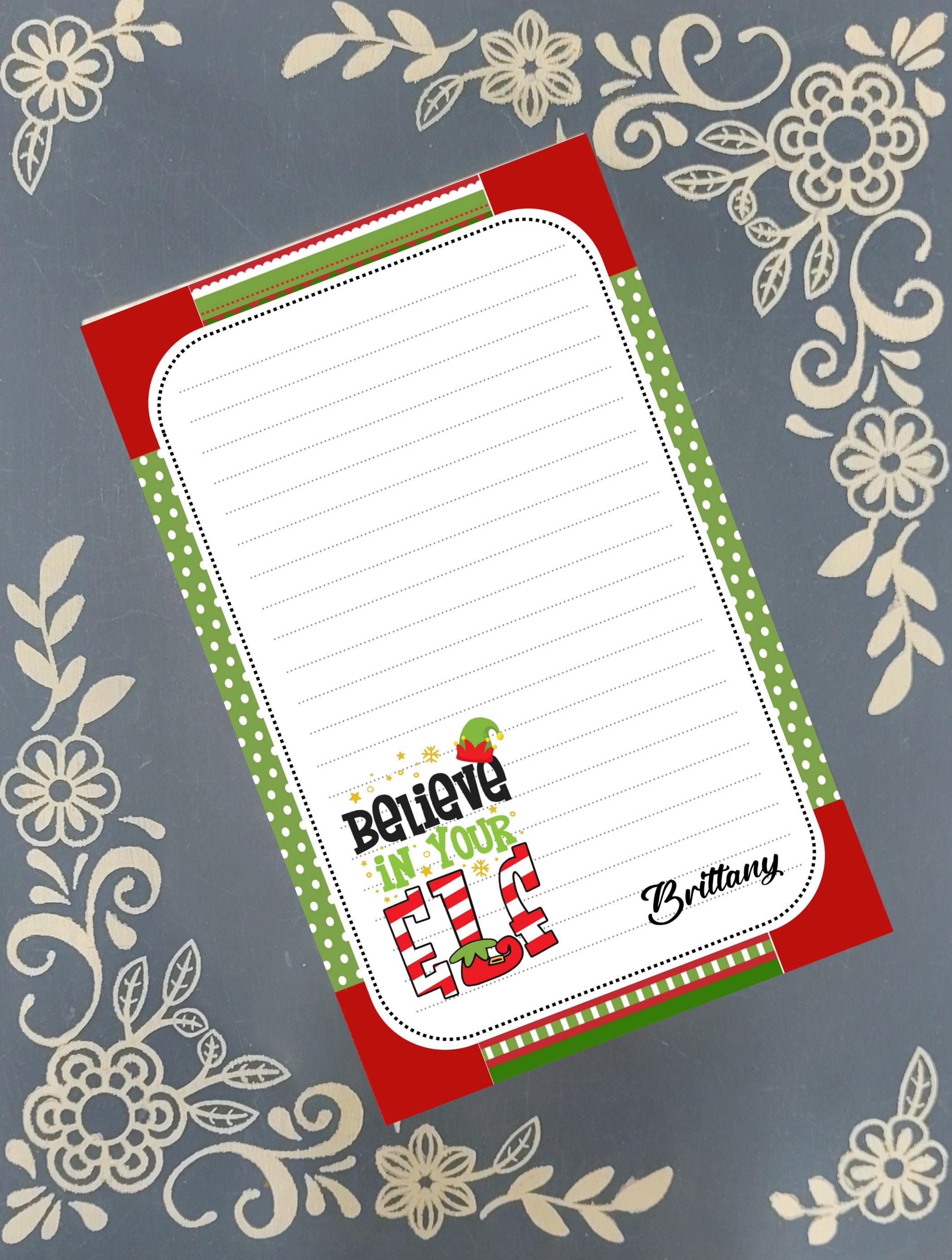 Personalized Believe in Your Elf, Christmas, Winter, Holiday, Notepad Stationery