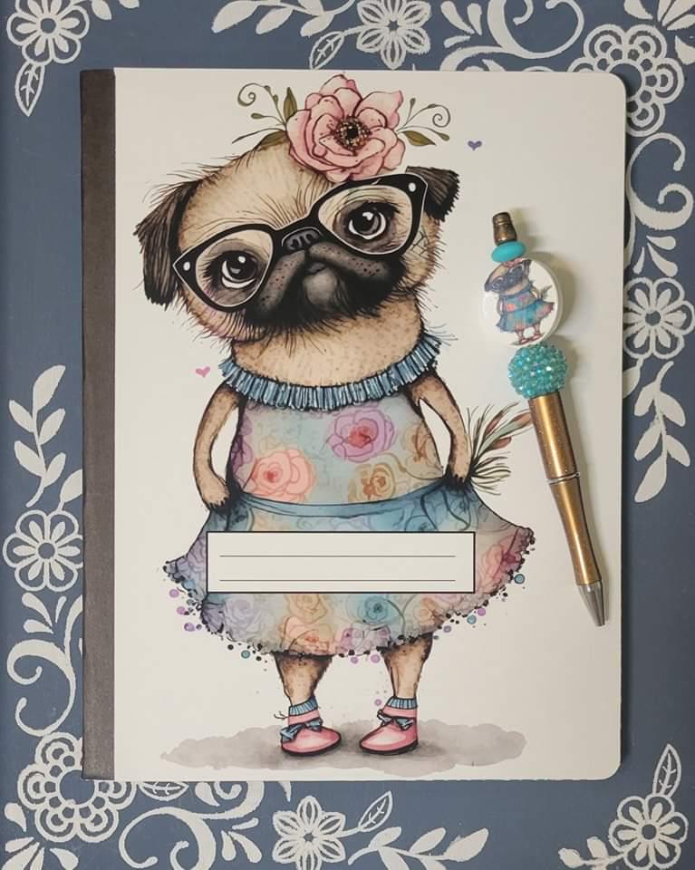 Dog, Fancy Pug, Covered Notebook