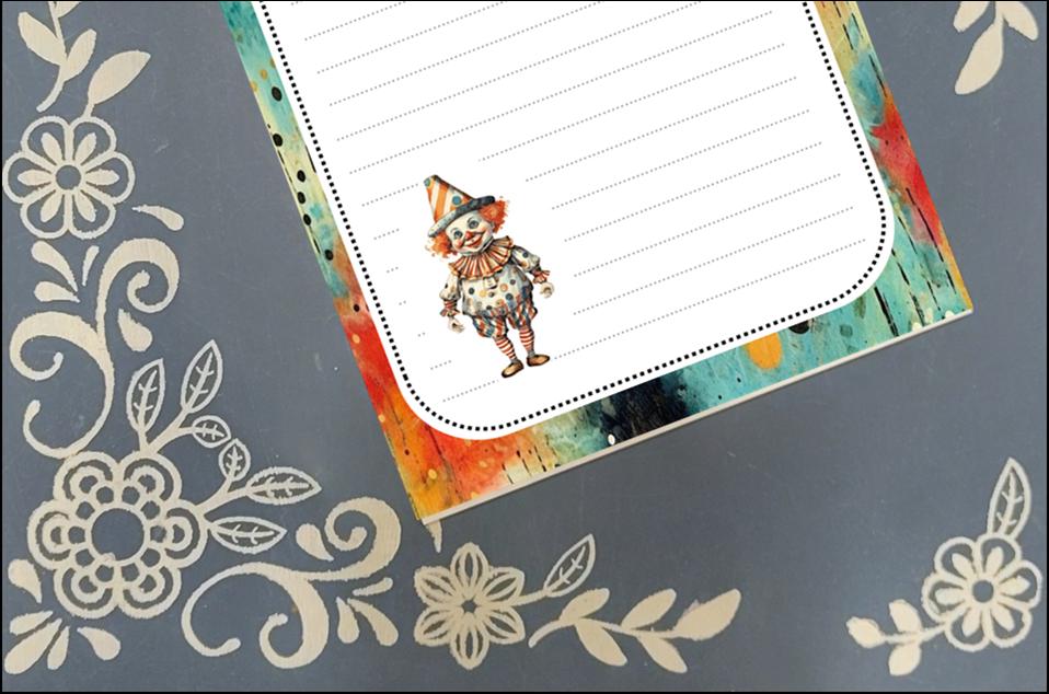 Personalized Clown, teal & orange, Notepad Stationery