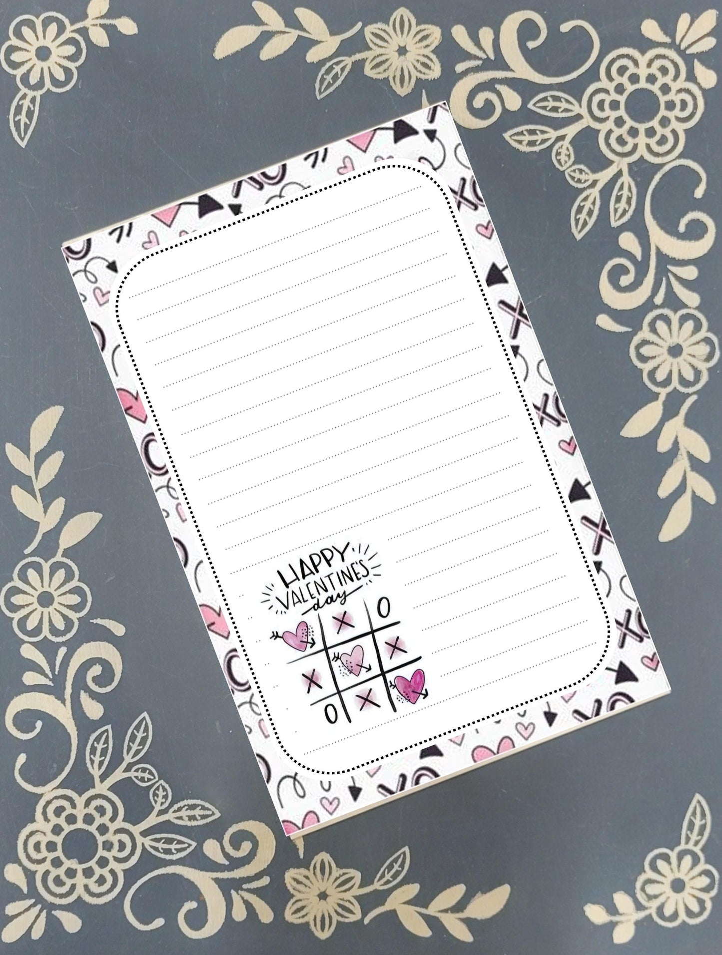 Personalized Valentine's, Tic-Tac-Toe, Hearts, Notepad Stationery