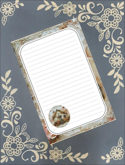 Personalized Home, antique lace background, Notepad Stationery