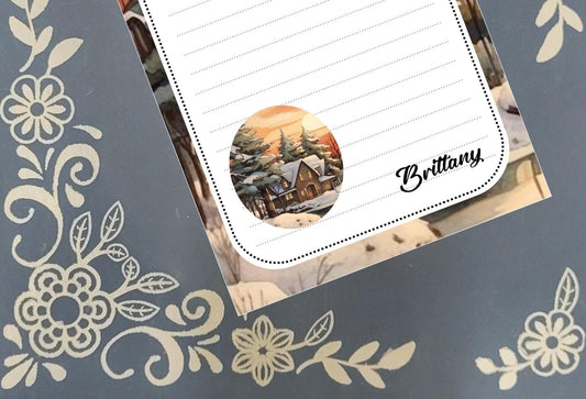 Personalized Winter Cabin, Christmas, Winter, Holiday, Notepad Stationery