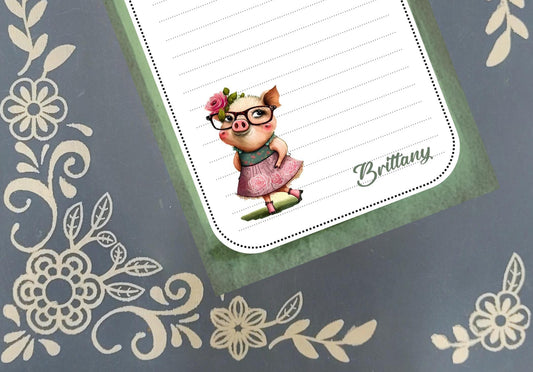 Personalized Pig, smart girl pig, Notepad Stationery