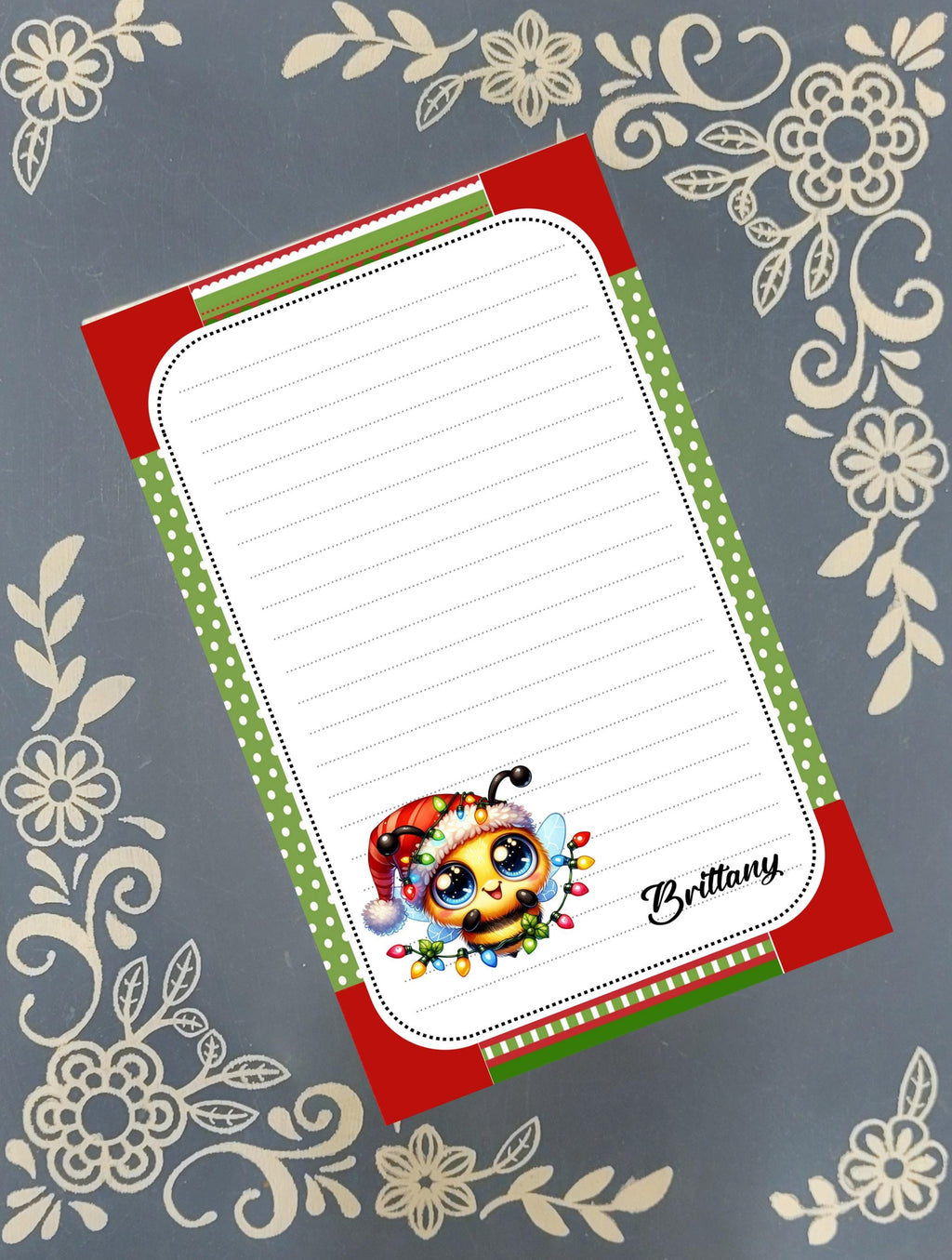 Personalized Bumble Bee with Christmas Lights, Winter, Holiday, Christmas, Notepad Stationery