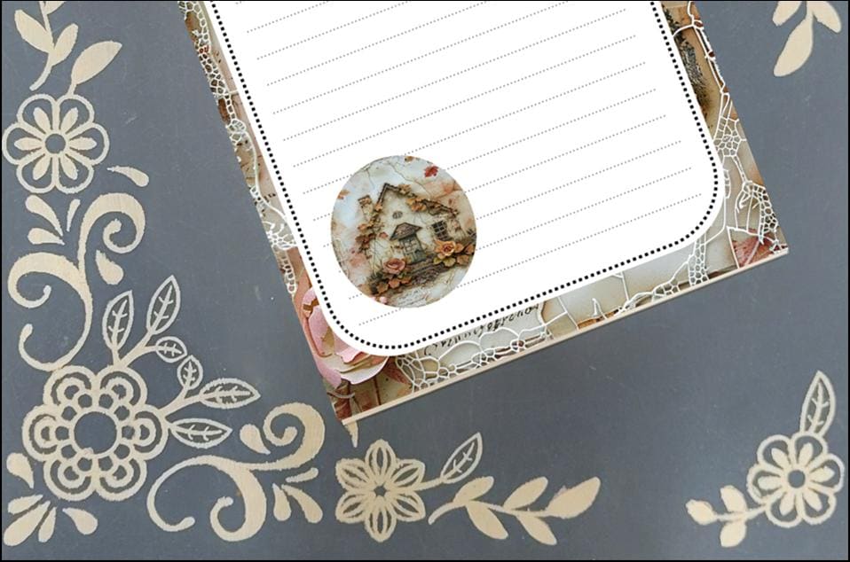 Personalized Home, antique lace background, Notepad Stationery