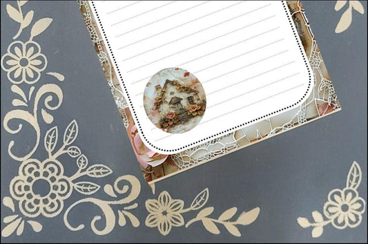 Personalized Home, antique lace background, Notepad Stationery
