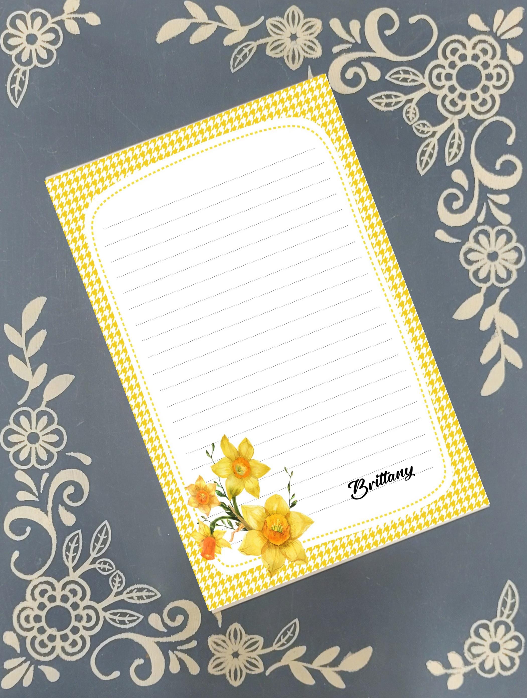 Personalized Daffodil Notepad | Custom Name Floral Stationery