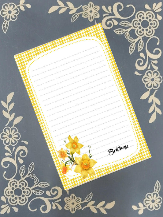 Personalized Daffodil Notepad | Custom Name Floral Stationery