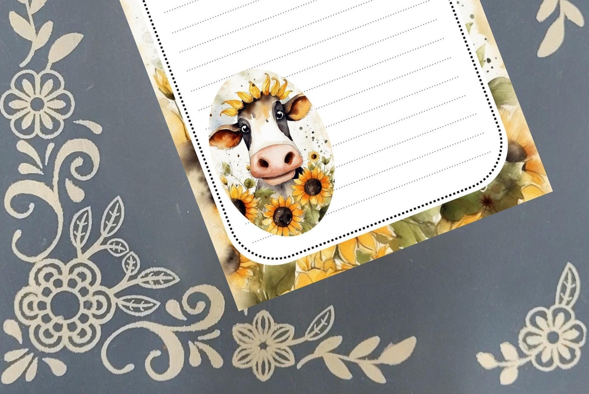 Personalized Cow in Sunflowers 1 Notepad Stationery