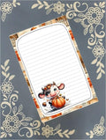 Personalized Cow with a Pumpkin, Autumn Fall, Notepad Stationery
