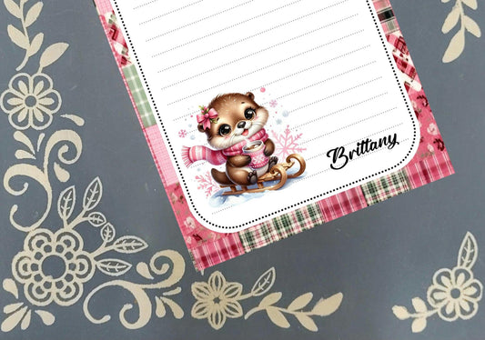 Personalized Winter Otter, Christmas, Holiday, Notepad Stationery